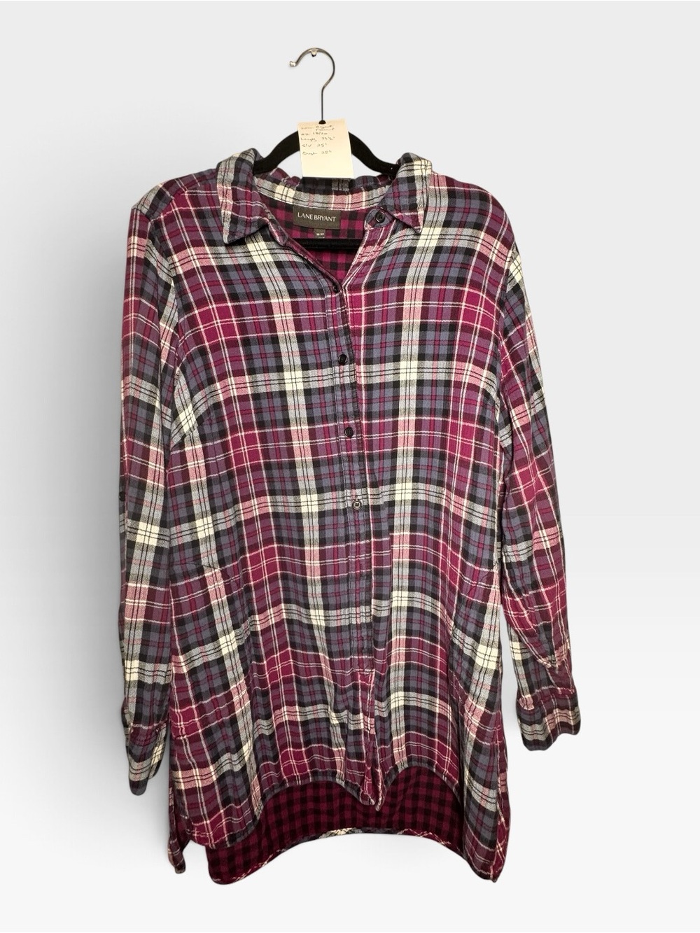 Lane Bryant Purple, Navy, Black Plaid Button-Down tunic with pockets size 18/20
